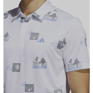 ADIDAS Mens Golf Polo Shirt White Blue Fusion Gray XXL All Over Print 2XL